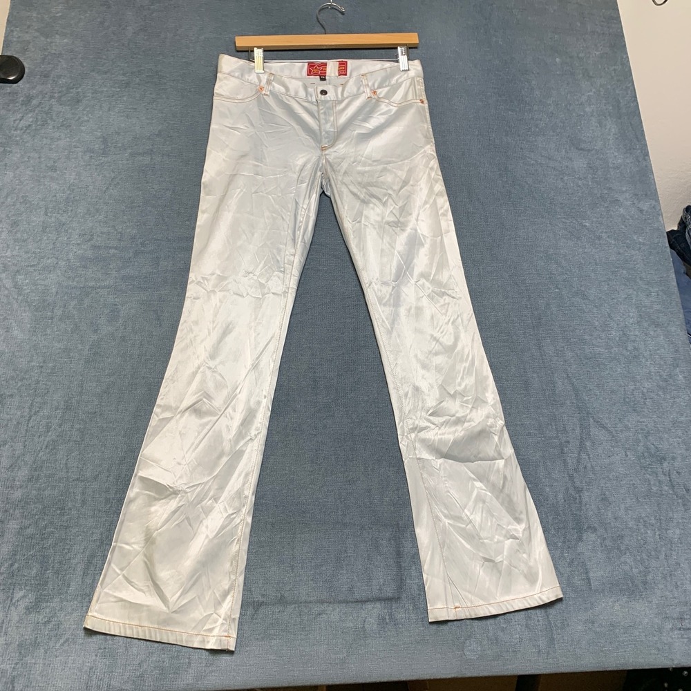 Fever Flared Jeans Womens 29 White Denim Satin Light Wash Regular Fit Streetwear